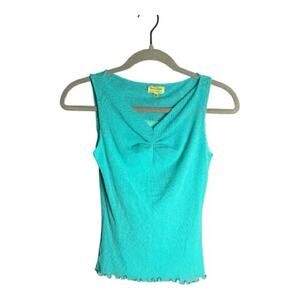 Petit Pois Teal Sleeveless Mesh Top Scalloped Hem Size Small